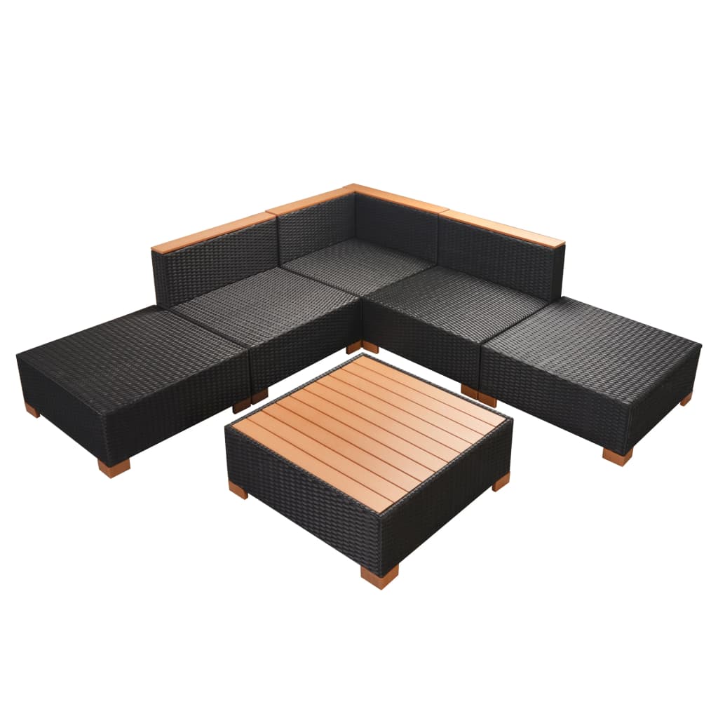 vidaXL 9 Piece Garden Lounge Set with Cushions Poly Rattan Black