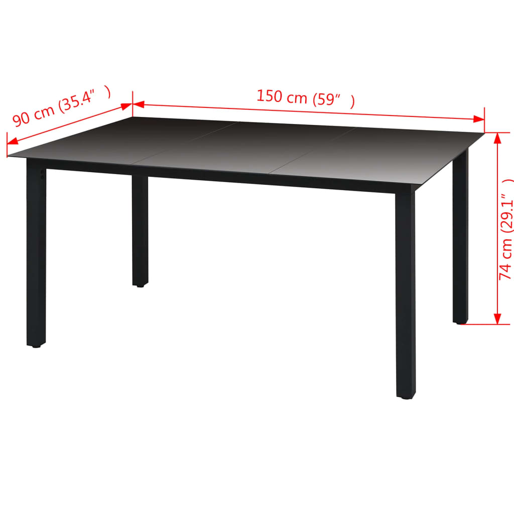 vidaXL Garden Table Black 190x90x74 cm Aluminium and Glass