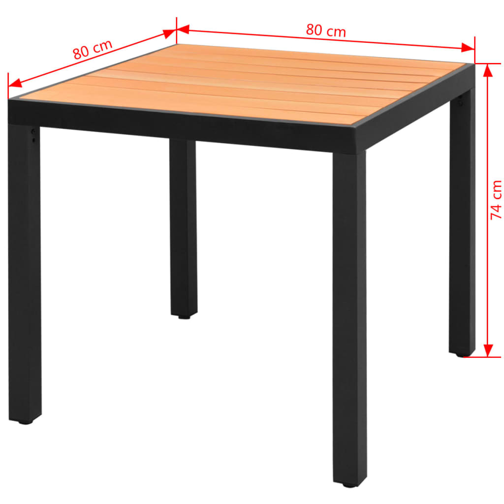 vidaXL Garden Table Black 80x80x74 cm Aluminium and WPC