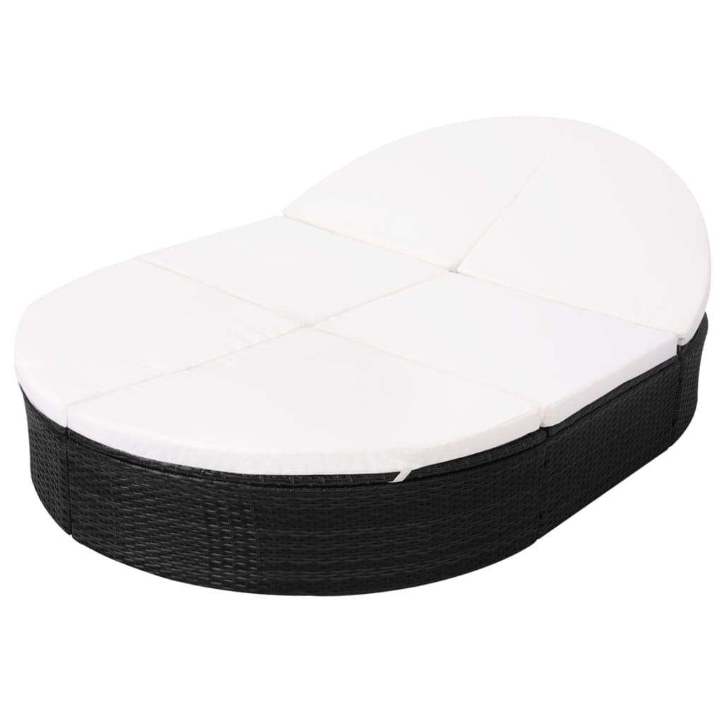 vidaXL Outdoor Lounge Bed with Cushion Poly Rattan Black