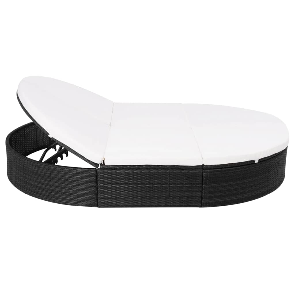 vidaXL Outdoor Lounge Bed with Cushion Poly Rattan Black