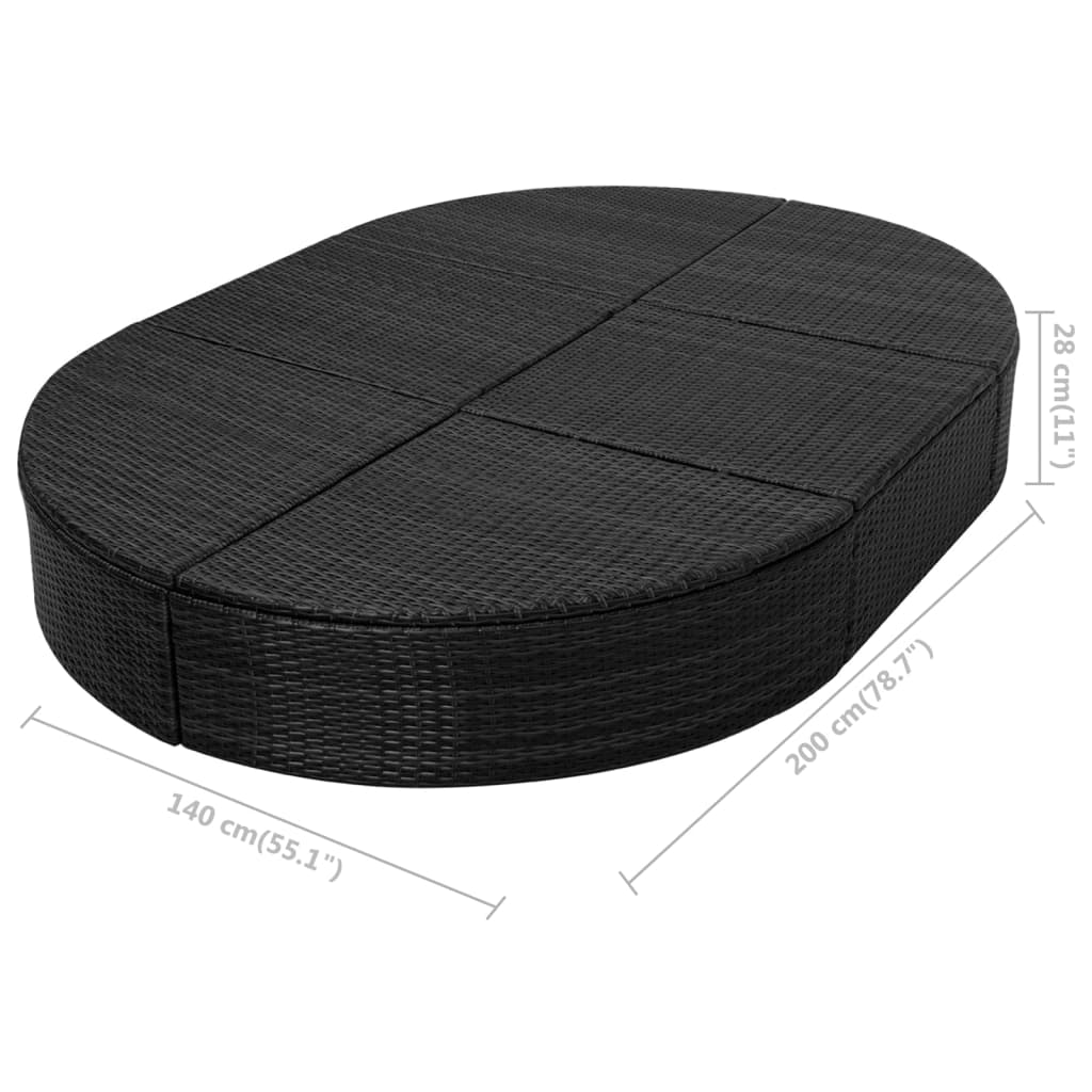 vidaXL Outdoor Lounge Bed with Cushion Poly Rattan Black