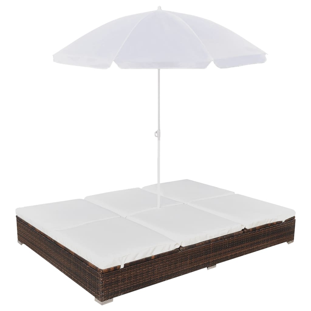 vidaXL Outdoor Lounge Bed with Umbrella Poly Rattan Black