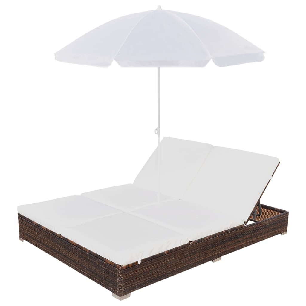 vidaXL Outdoor Lounge Bed with Umbrella Poly Rattan Black