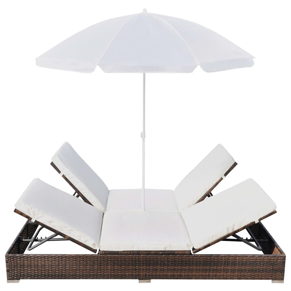 vidaXL Outdoor Lounge Bed with Umbrella Poly Rattan Black