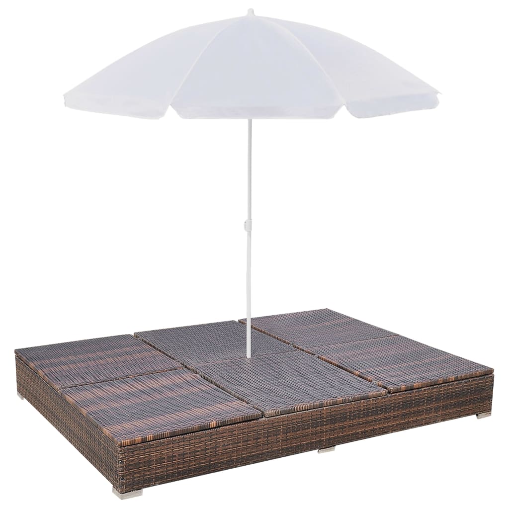 vidaXL Outdoor Lounge Bed with Umbrella Poly Rattan Black