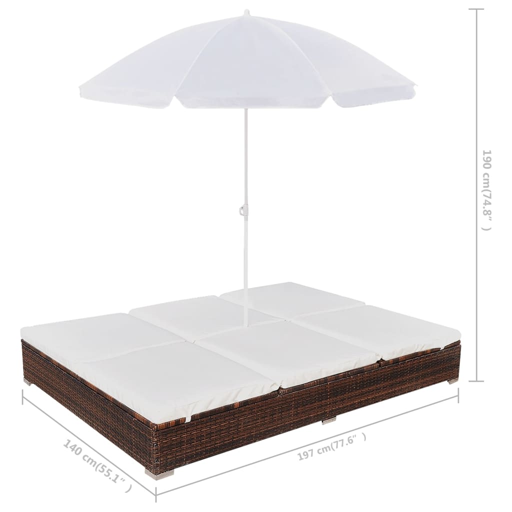 vidaXL Outdoor Lounge Bed with Umbrella Poly Rattan Black