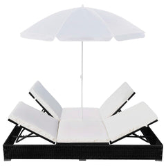 Outdoor Lounge Bed with Umbrella Poly Rattan