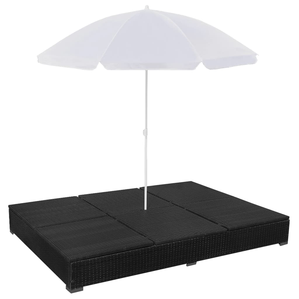 vidaXL Outdoor Lounge Bed with Umbrella Poly Rattan Black