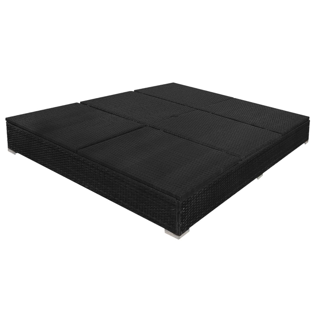 vidaXL Outdoor Lounge Bed with Umbrella Poly Rattan Black