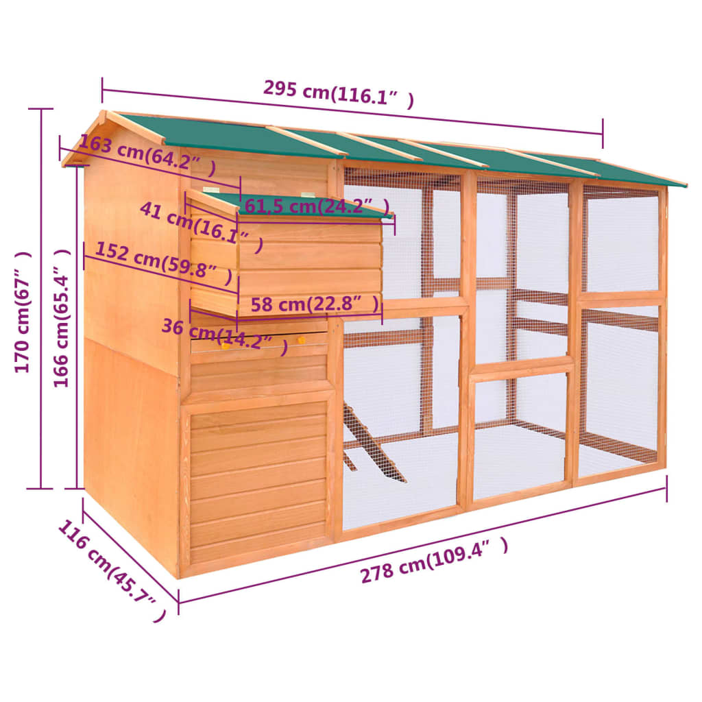 vidaXL Chicken Coop Wood 295x163x170 cm