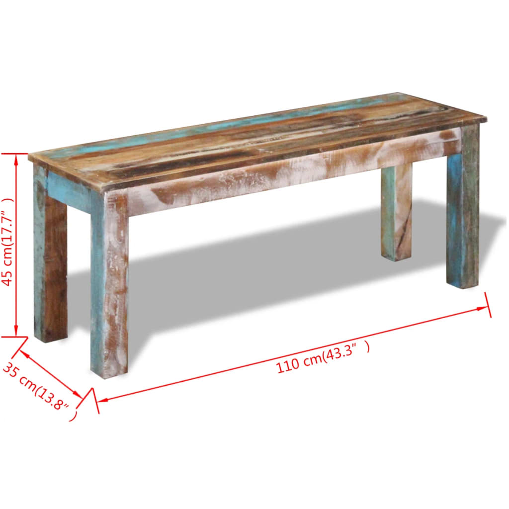 vidaXL Bench Solid Reclaimed Wood 110x35x45 cm