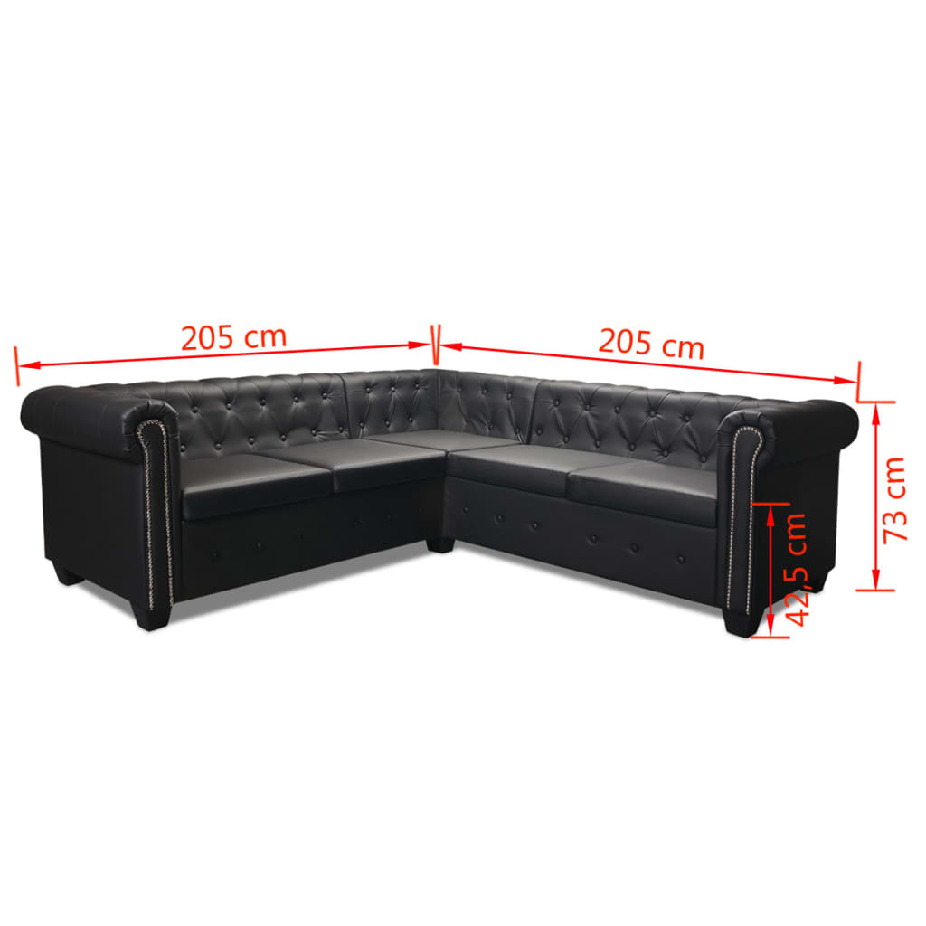 vidaXL Chesterfield Corner Sofa 5-Seater Artificial Leather Black