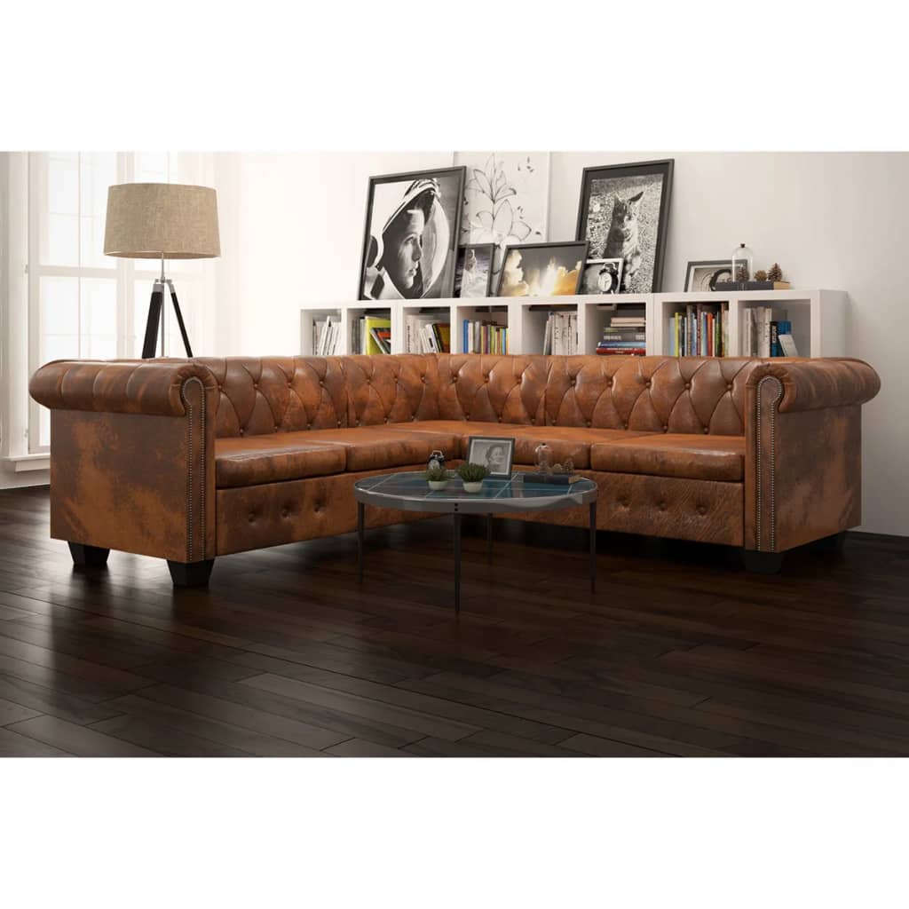 vidaXL Chesterfield Corner Sofa 5-Seater Artificial Leather Black