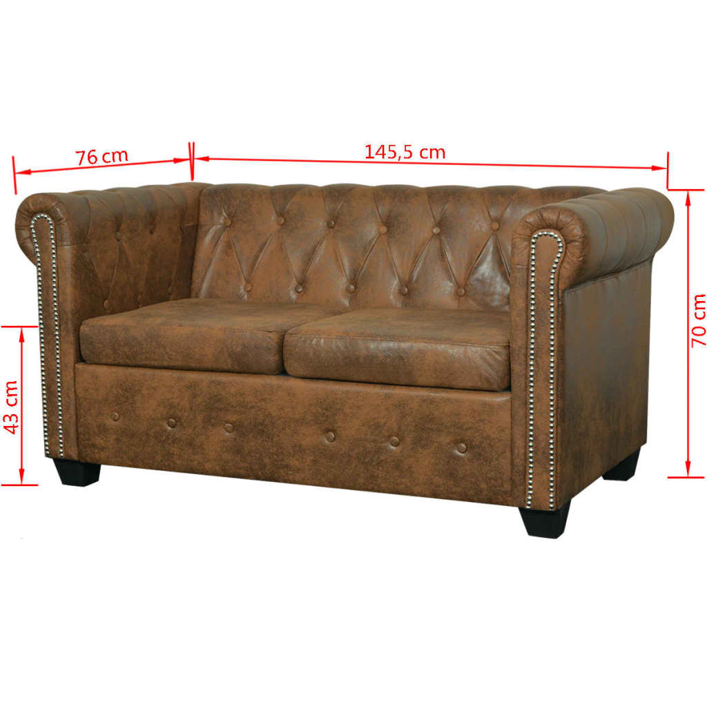 vidaXL Chesterfield Sofa 2-Seater Artificial Leather Brown