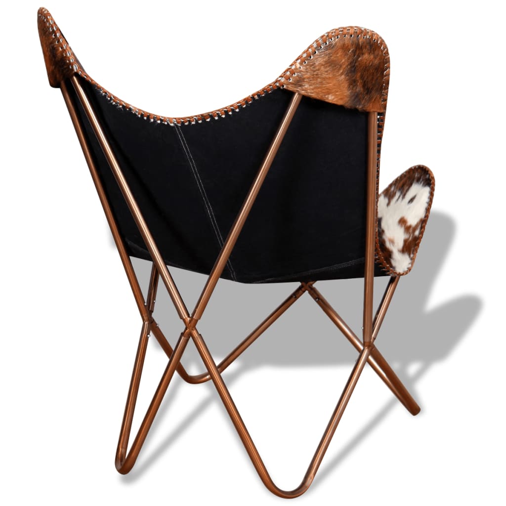 vidaXL Butterfly Chair Brown and White Real Cowhide Leather