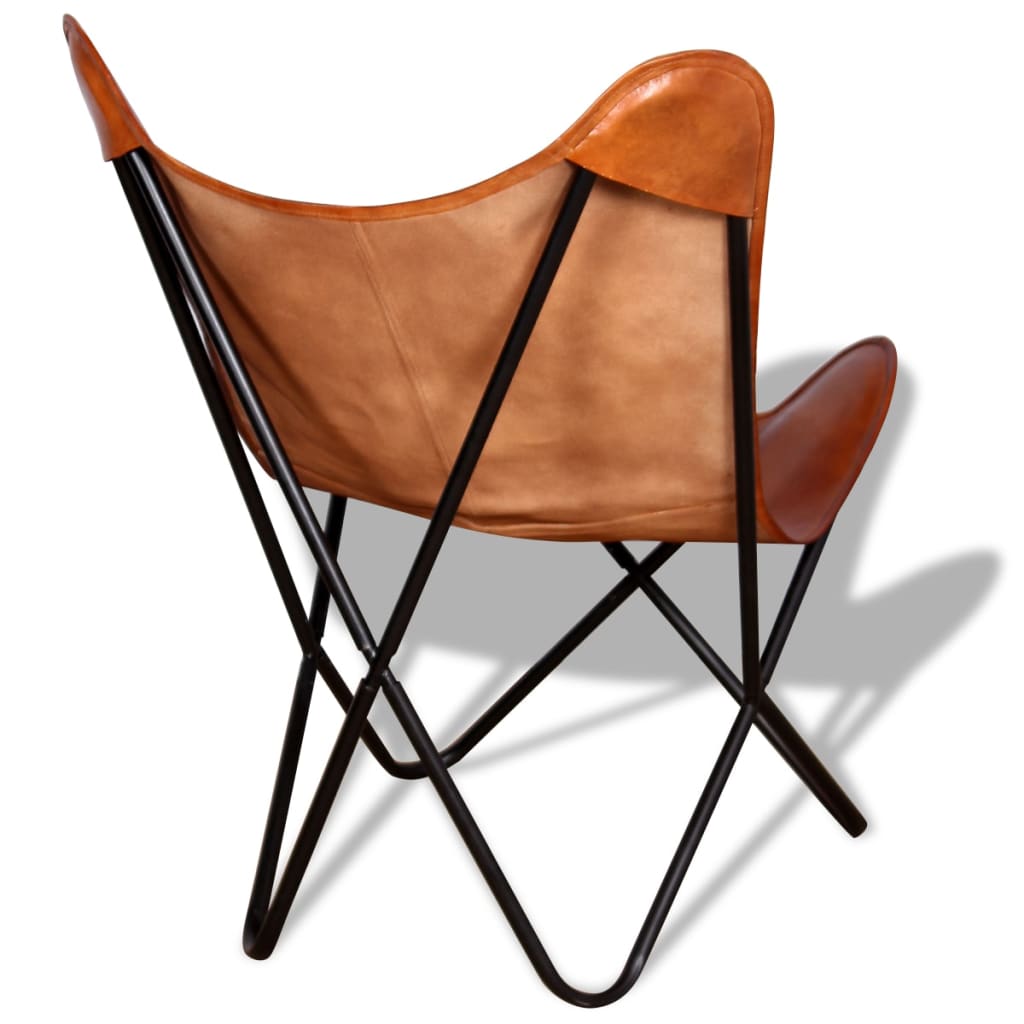 vidaXL Butterfly Chair Brown Real Leather