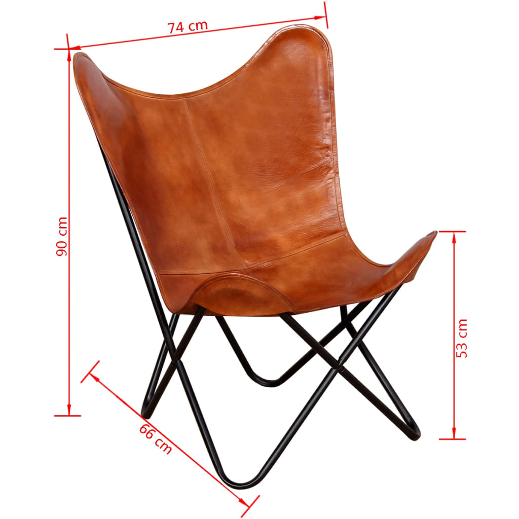 vidaXL Butterfly Chair Brown Real Leather