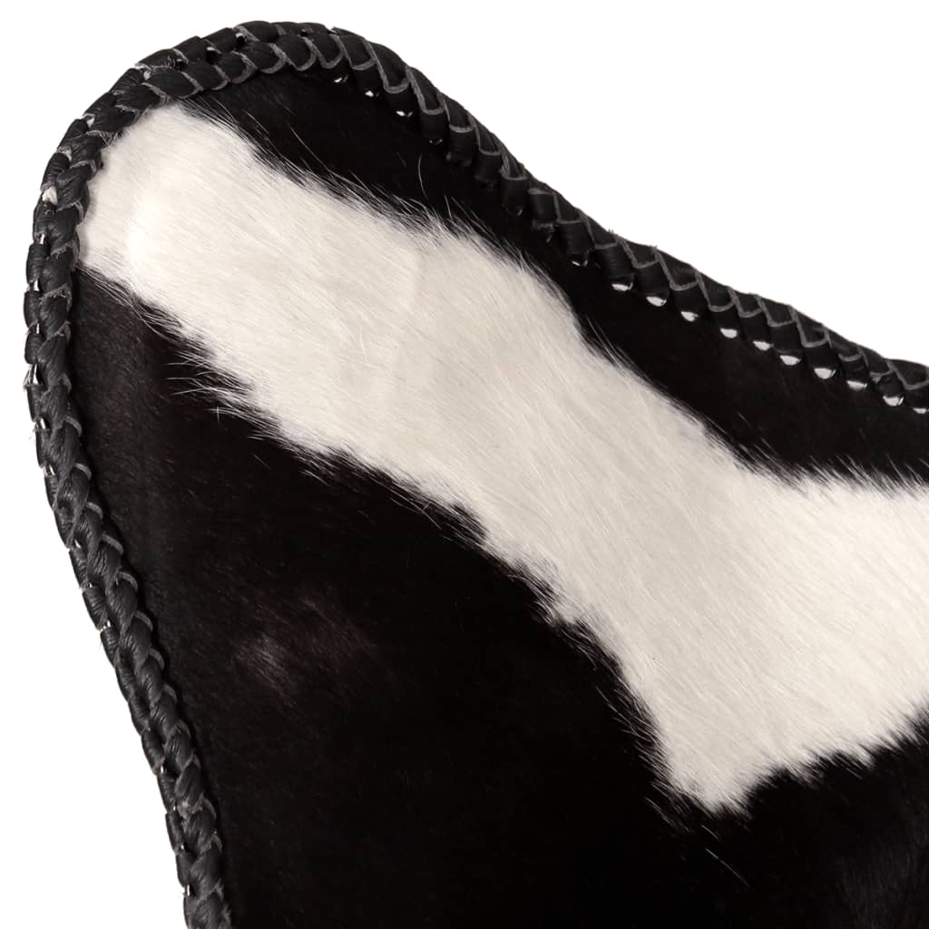 vidaXL Butterfly Chair Black and White Real Cowhide Leather