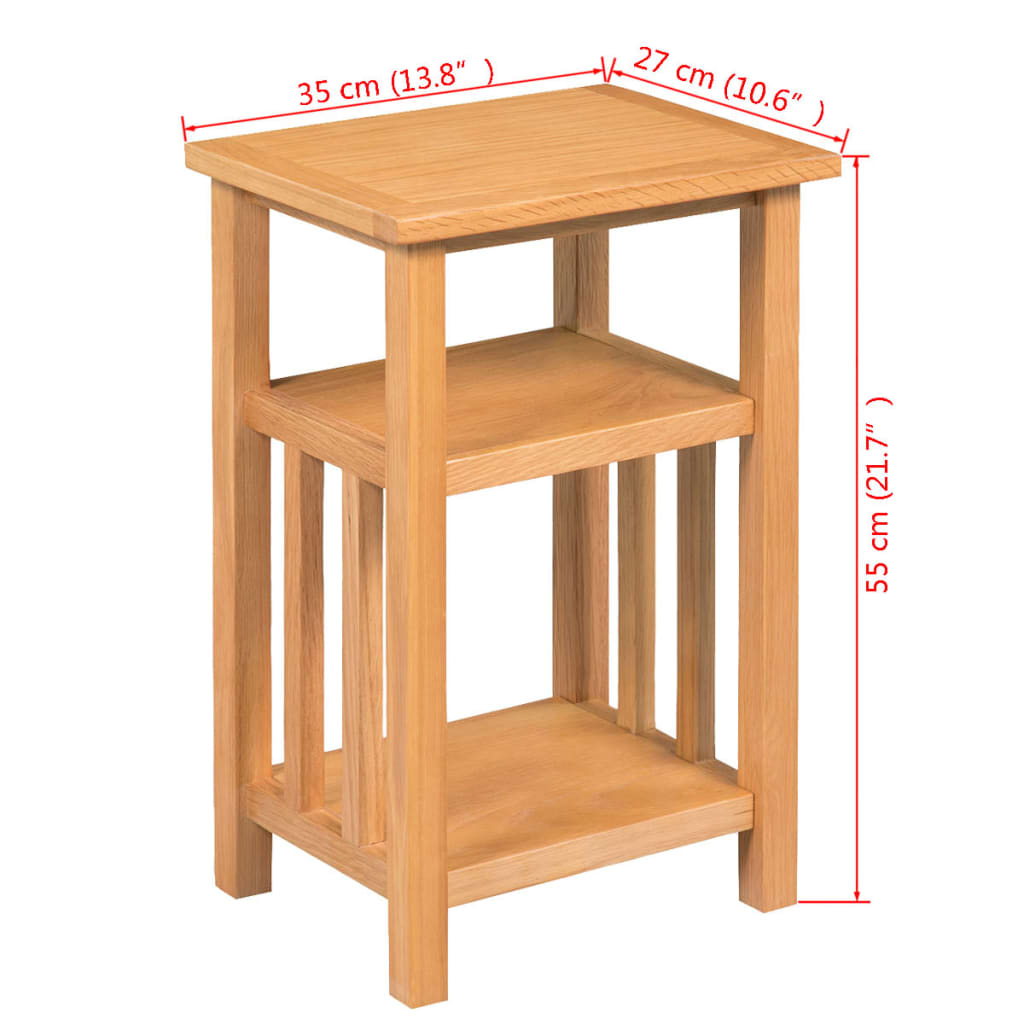 vidaXL End Table with Magazine Shelf 27x35x55 cm Solid Oak Wood