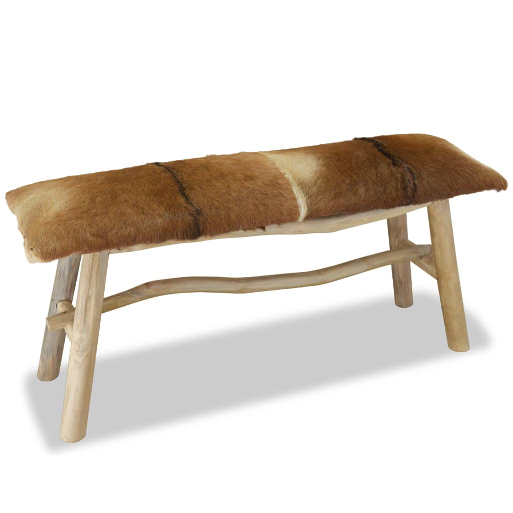 vidaXL Bench Real Leather Teak