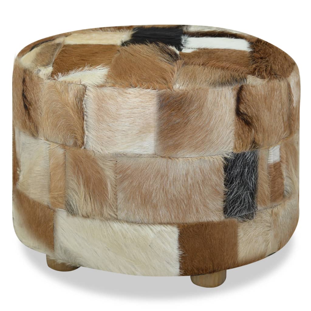 vidaXL Pouffe Genuine Leather Round 50x50x45 cm