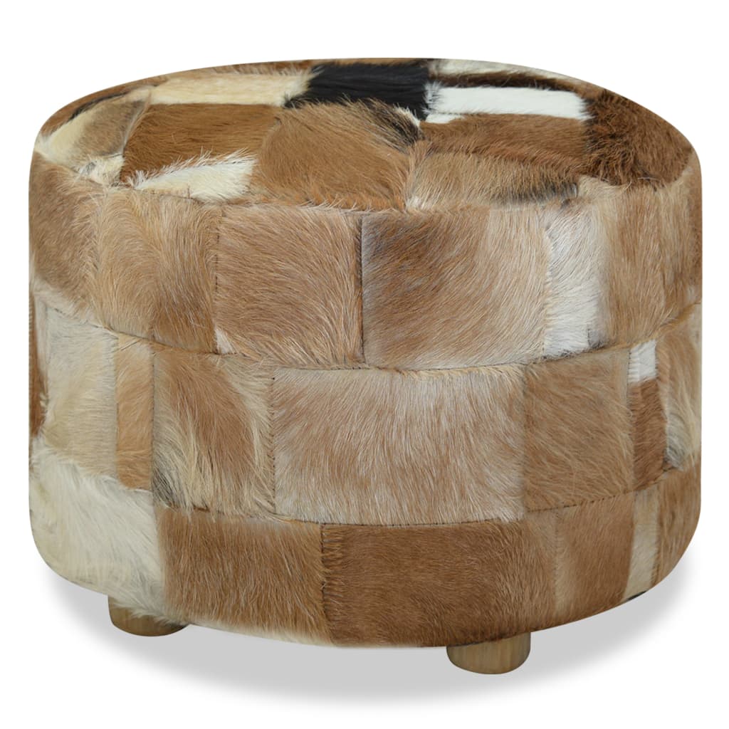 vidaXL Pouffe Genuine Leather Round 50x50x45 cm