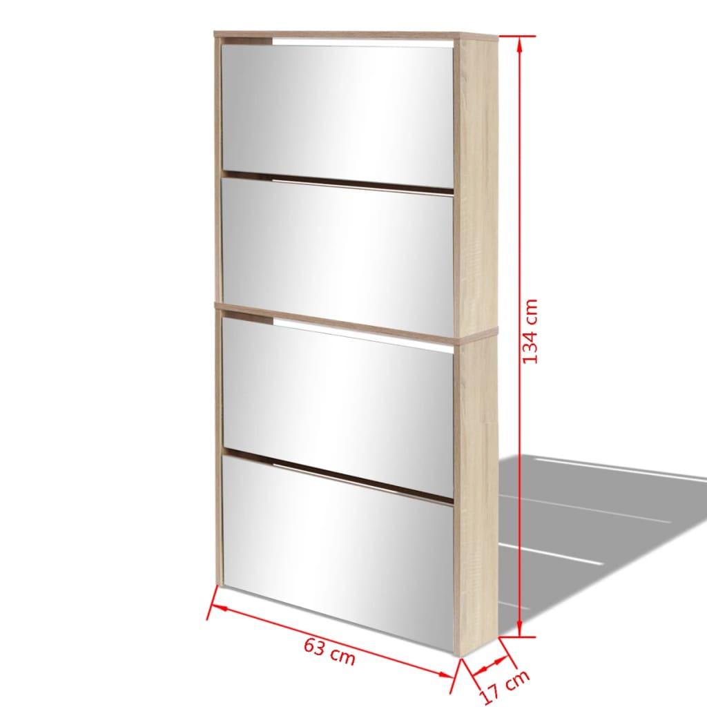 vidaXL Shoe Cabinet 4-Layer Mirror Oak 63x17x134 cm