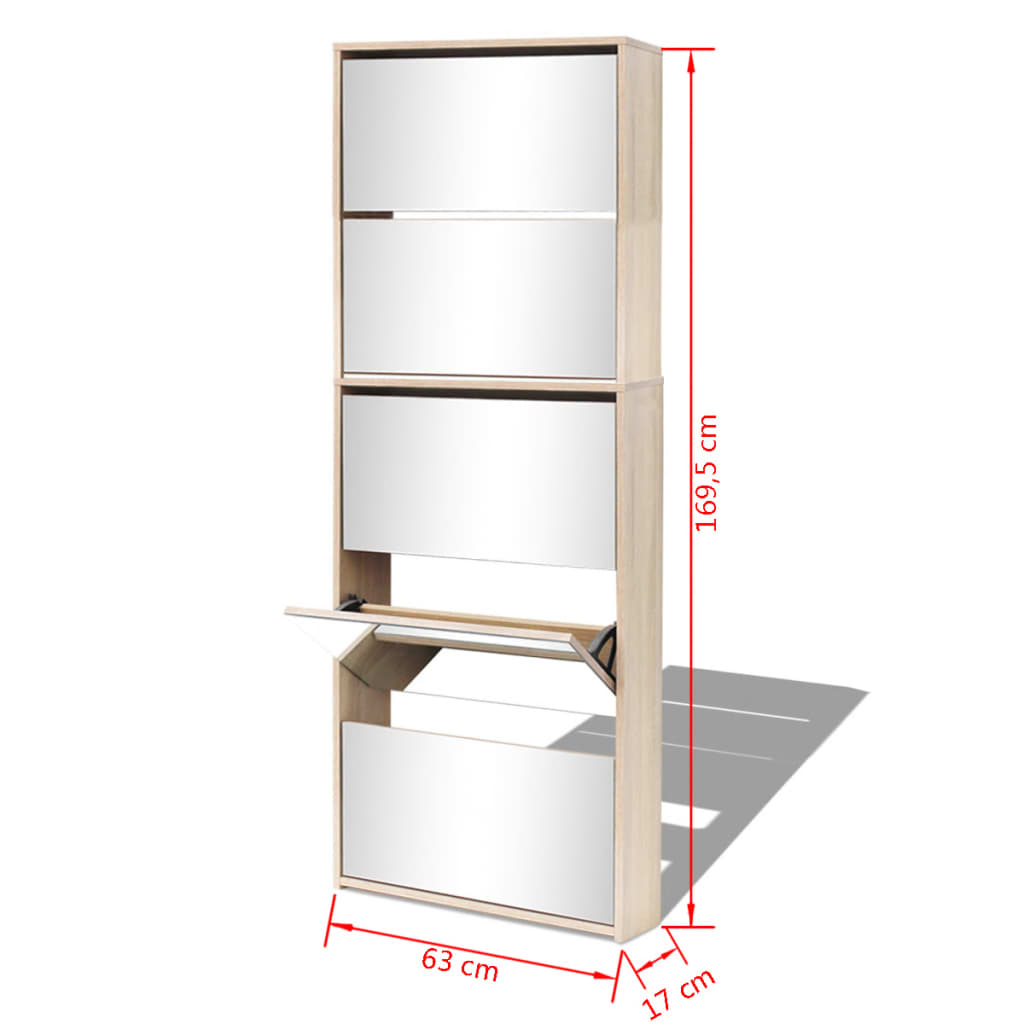 vidaXL Shoe Cabinet 5-Layer Mirror Oak 63x17x169.5 cm