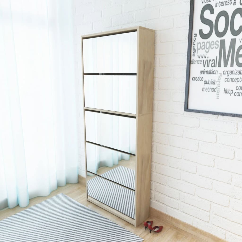 vidaXL Shoe Cabinet 5-Layer Mirror White 63x17x169.5 cm