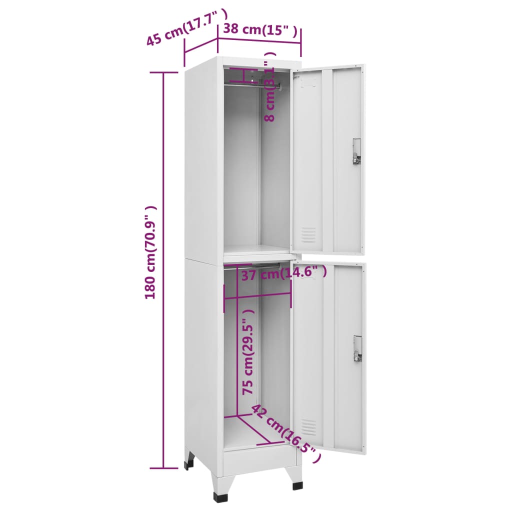 vidaXL Locker Cabinet with 2 Compartments 38x45x180 cm