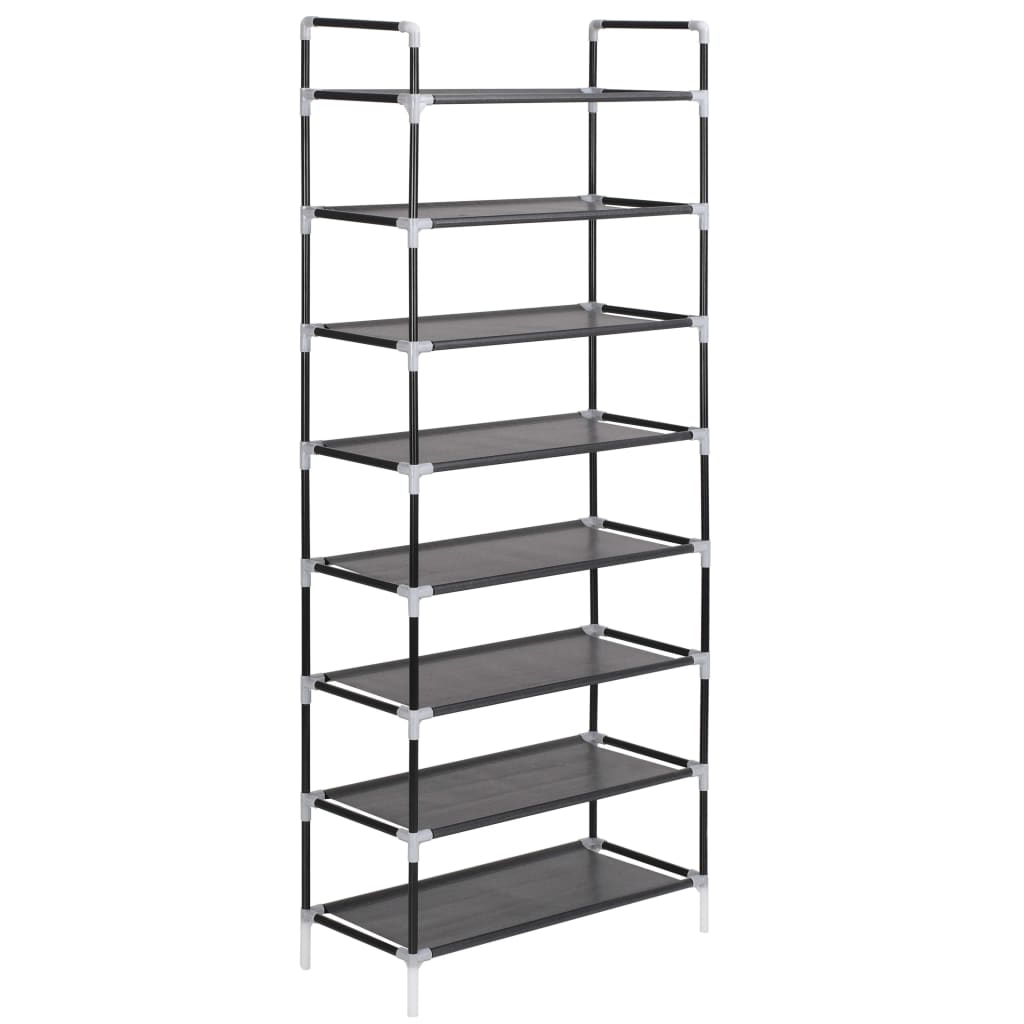 vidaXL Shoe Rack with 8 Shelves Metal and Non-woven Fabric Black