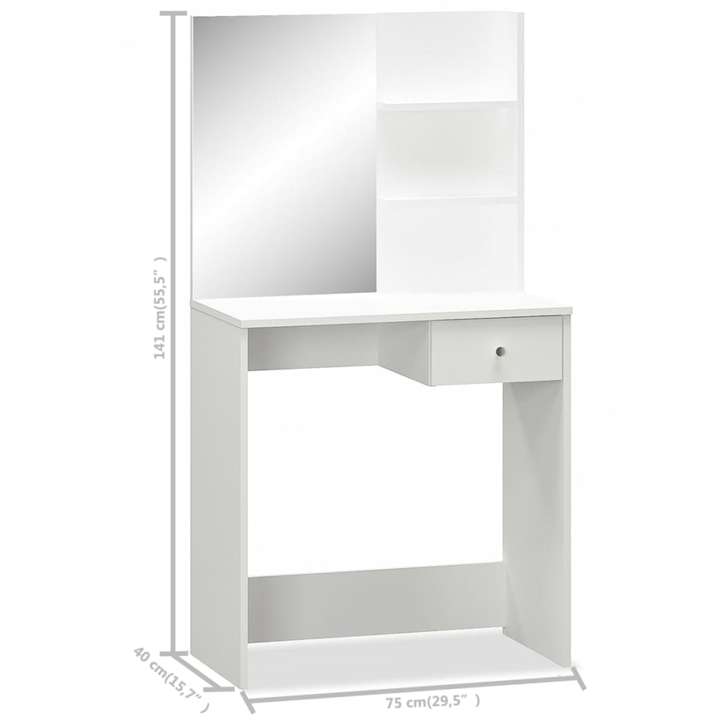 vidaXL Dressing Table Engineered Wood 75x40x141 cm White