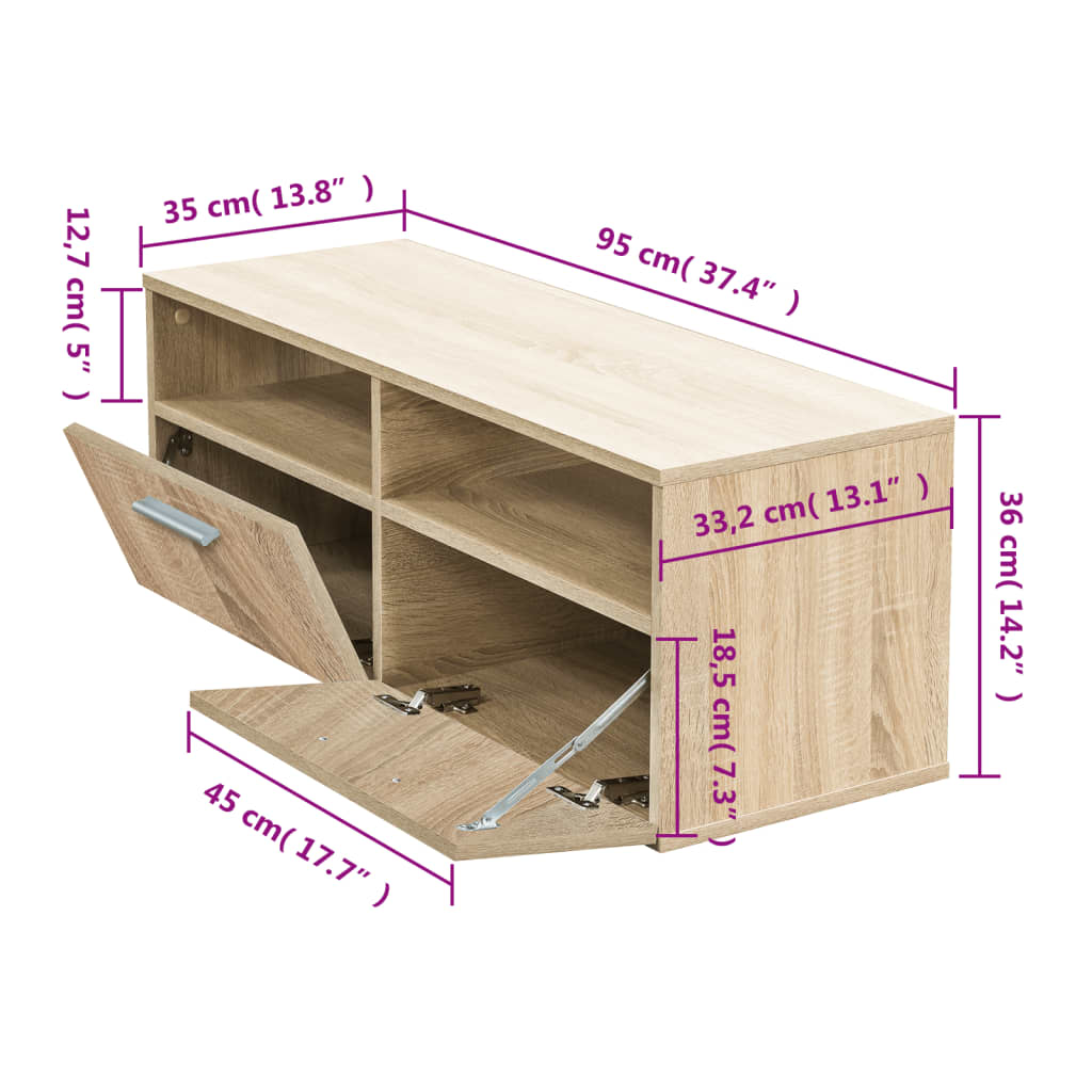 vidaXL TV Cabinet Engineered Wood 95x35x36 cm Oak and White