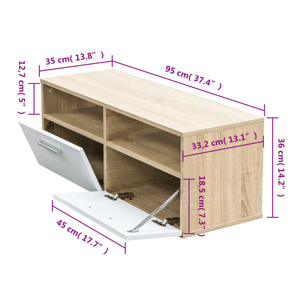 vidaXL TV Cabinet Engineered Wood 95x35x36 cm Oak and White