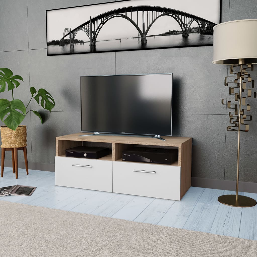 vidaXL TV Cabinet Engineered Wood 95x35x36 cm Oak and White