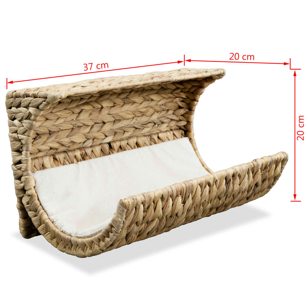 vidaXL Cat Bed with Cushion Water Hyacinth 37x20x20 cm