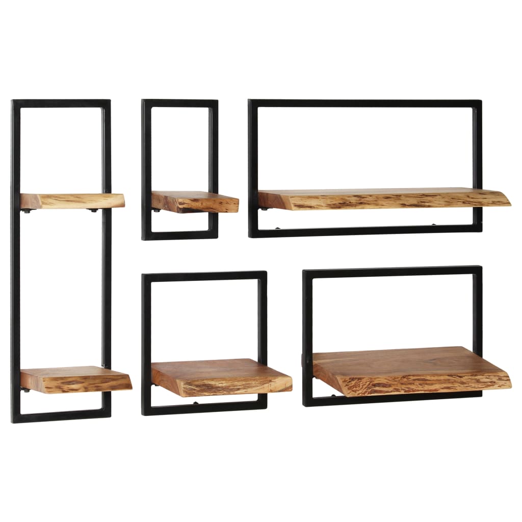 vidaXL Wall Shelf Set 5 Pieces Solid Acacia Wood and Steel