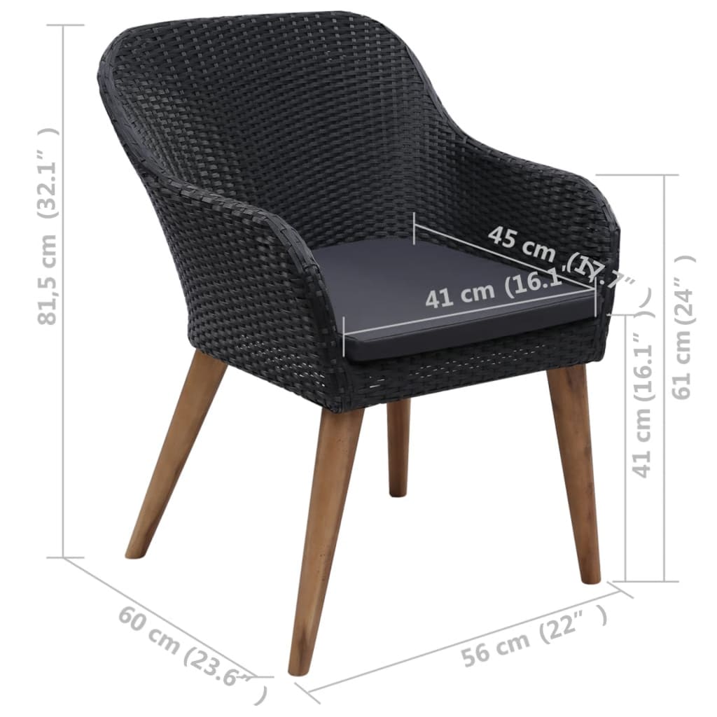 vidaXL Outdoor Chairs with Cushions 2 pcs Poly Rattan Black