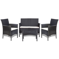 vidaXL 4 Piece Garden Lounge Set with Cushions Poly Rattan Black