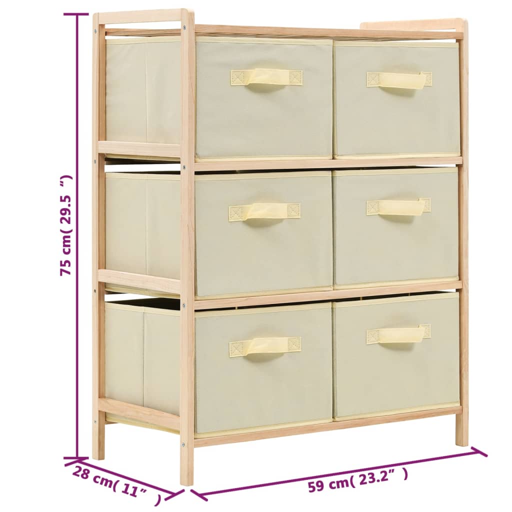 vidaXL Storage Rack with 6 Fabric Baskets Cedar Wood Beige