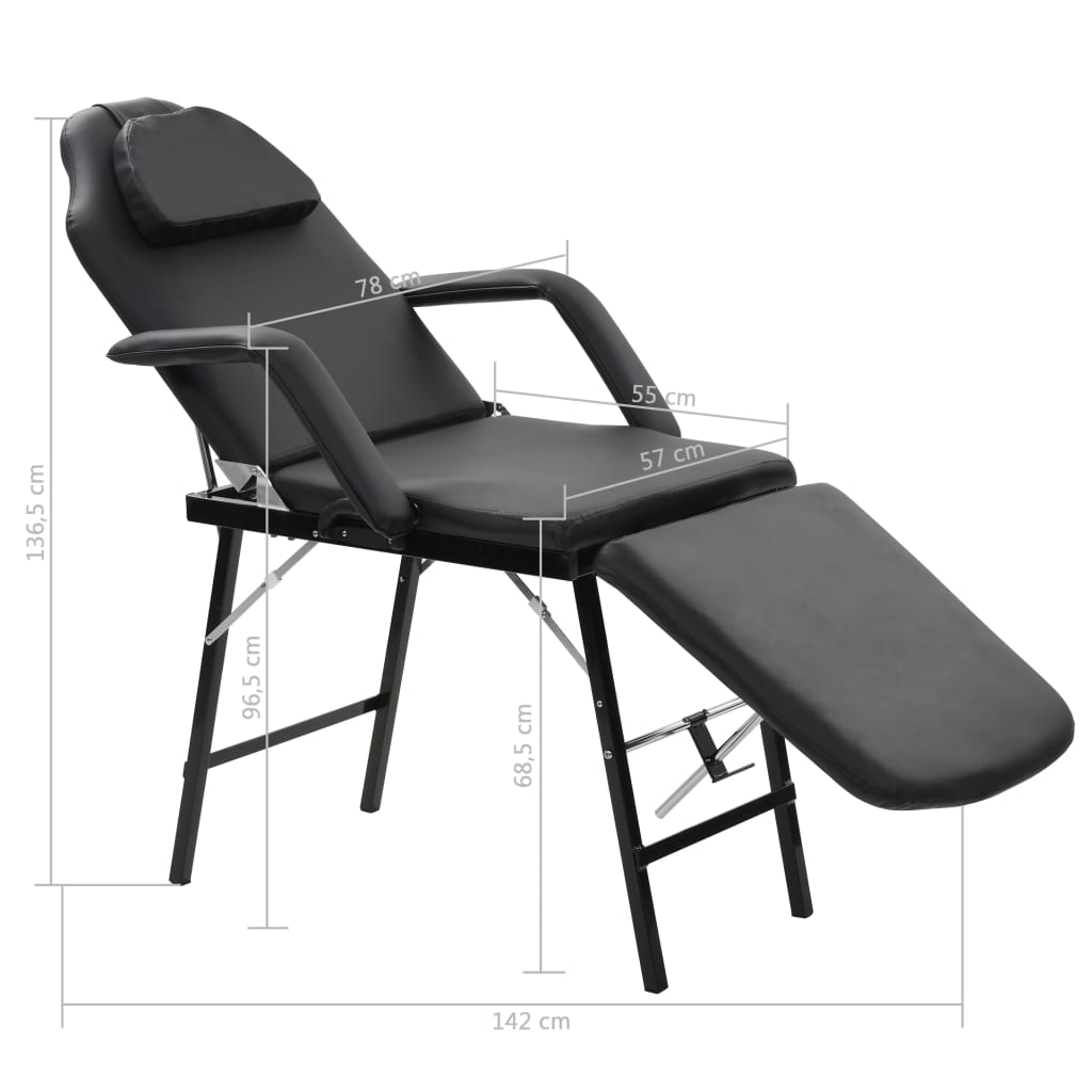 vidaXL Portable Facial Treatment Chair Faux Leather 185x78x76 cm Black