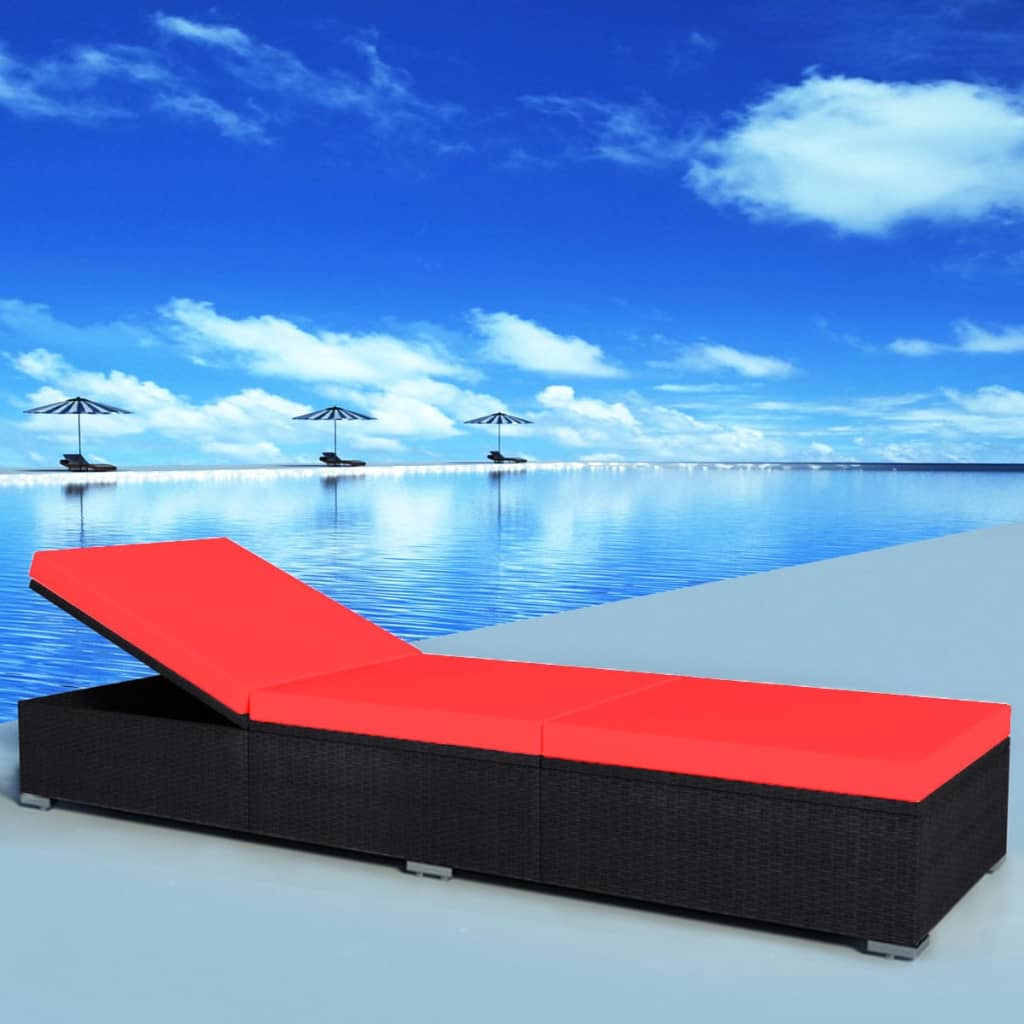 vidaXL Sun Lounger with Cushion Poly Rattan Black