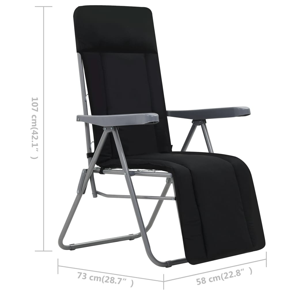 vidaXL Folding Garden Chairs with Cushions 2 pcs Black