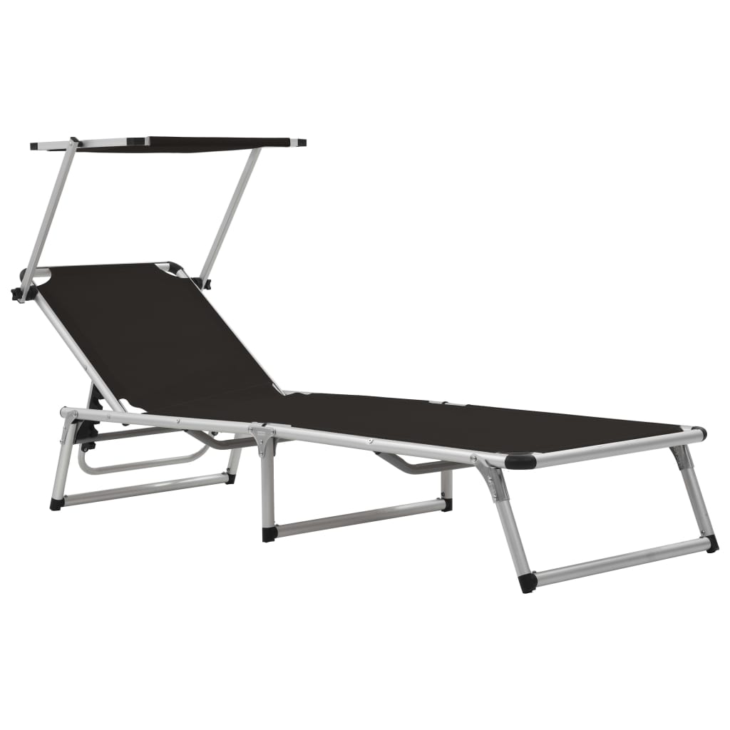 Folding Sun Lounger with Roof Aluminium and Textilene Blue