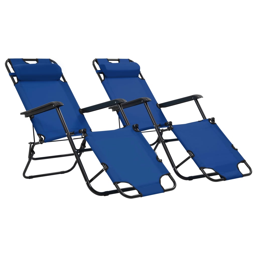 vidaXL Folding Sun Loungers 2 pcs with Footrests Steel Black