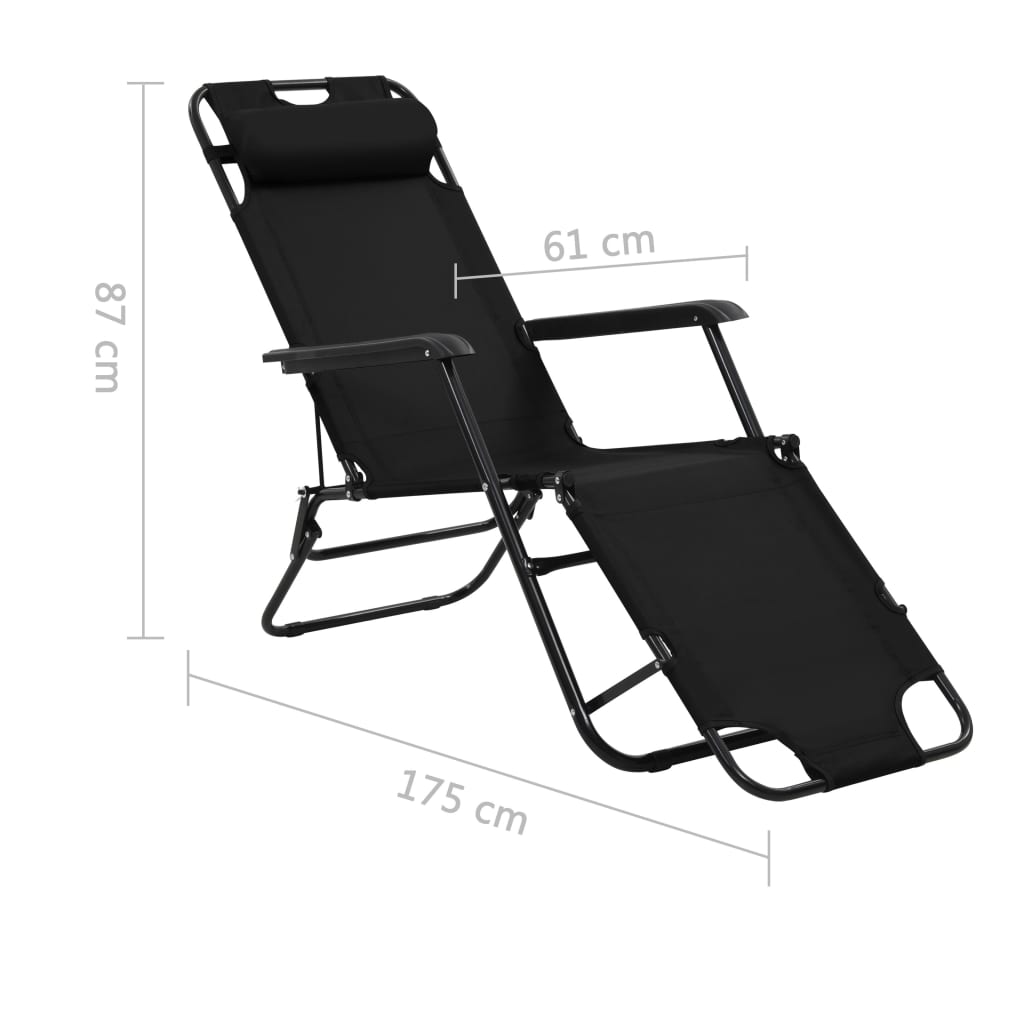 vidaXL Folding Sun Loungers 2 pcs with Footrests Steel Black