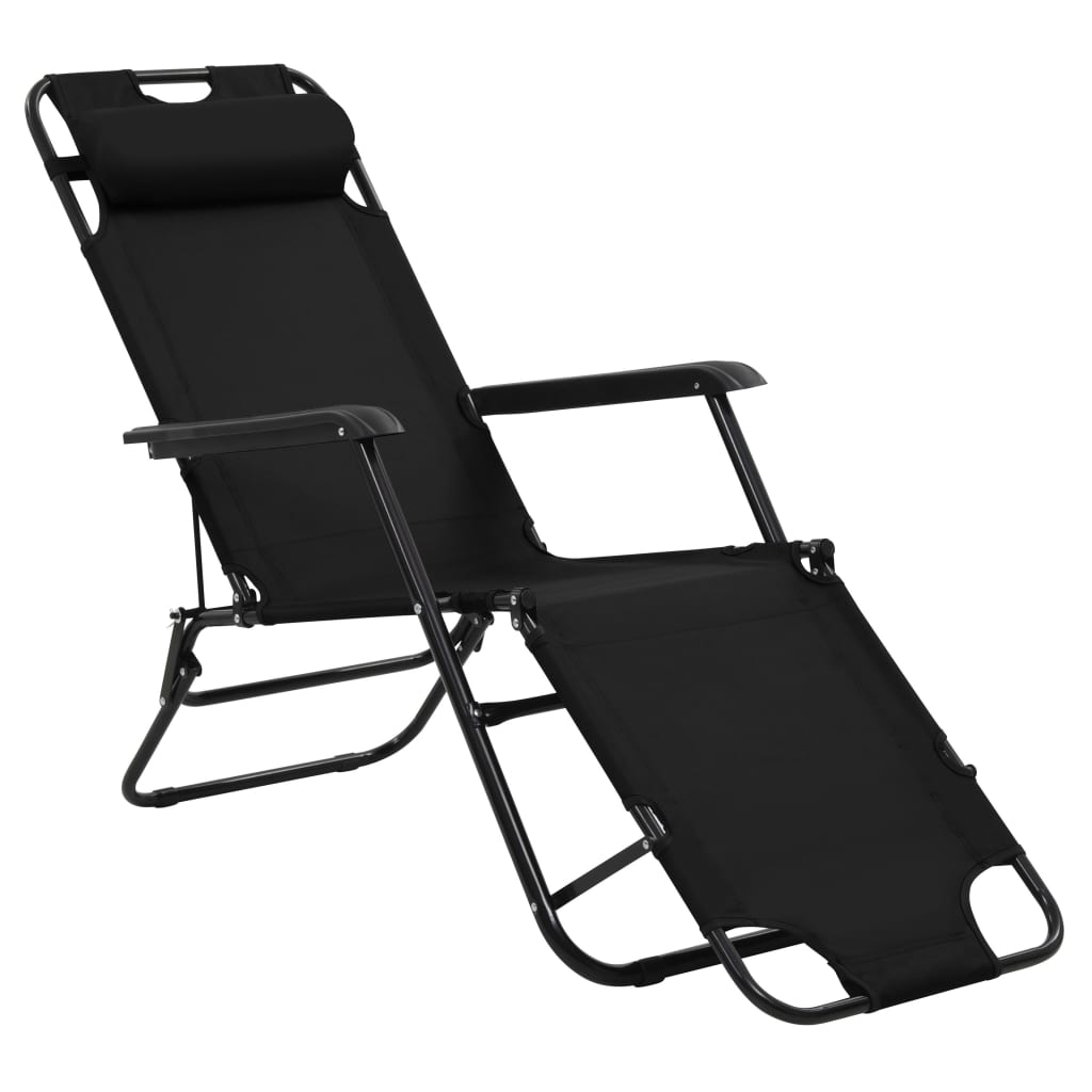 vidaXL Folding Sun Loungers 2 pcs with Footrests Steel Black