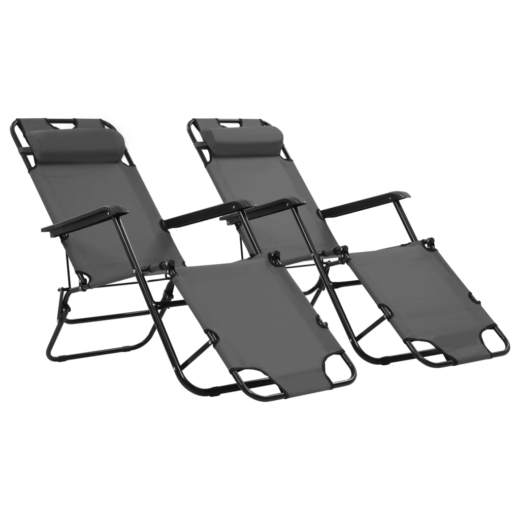 vidaXL Folding Sun Loungers 2 pcs with Footrests Steel Black