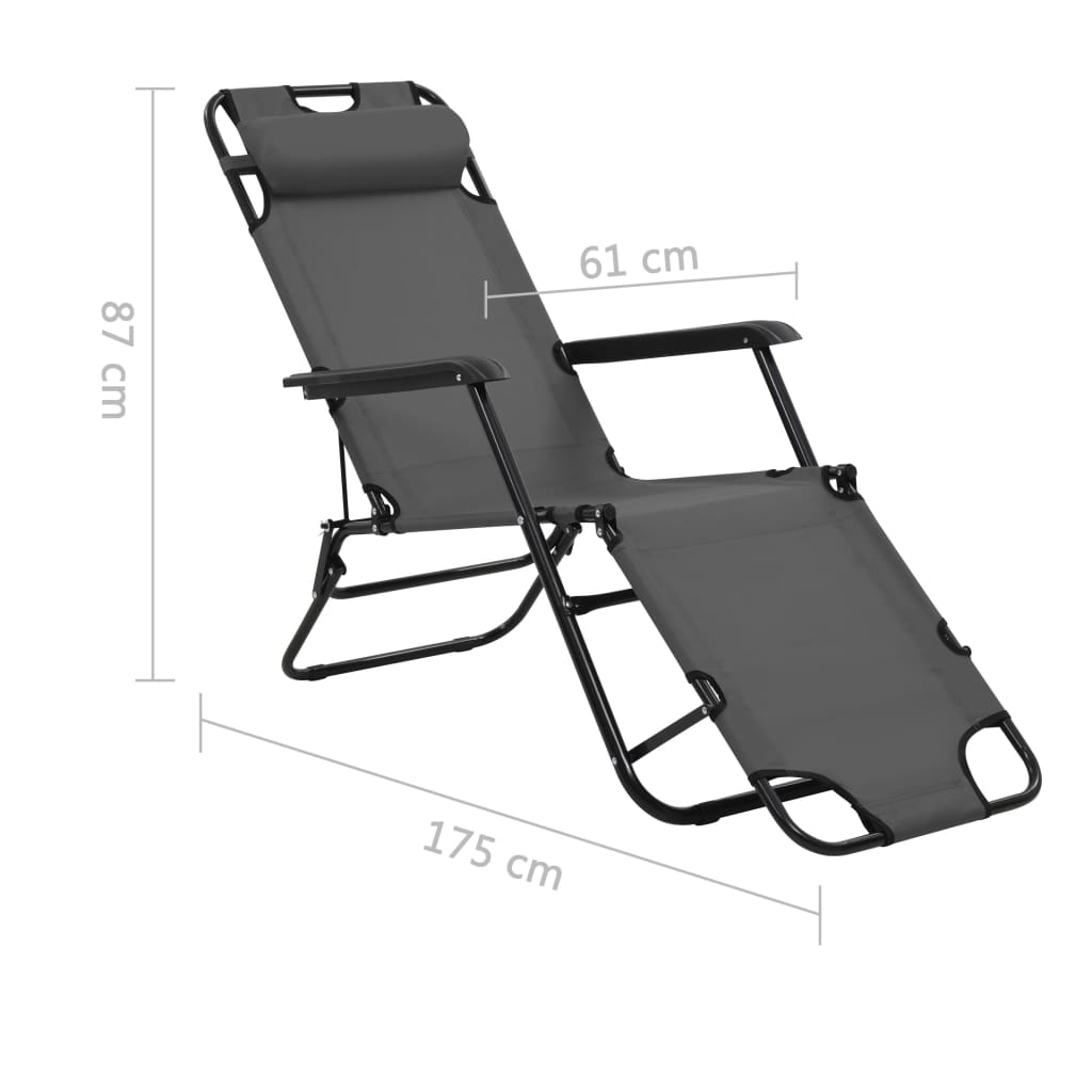 vidaXL Folding Sun Loungers 2 pcs with Footrests Steel Black